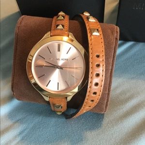 Michael Kors watch with 15” studded leather band